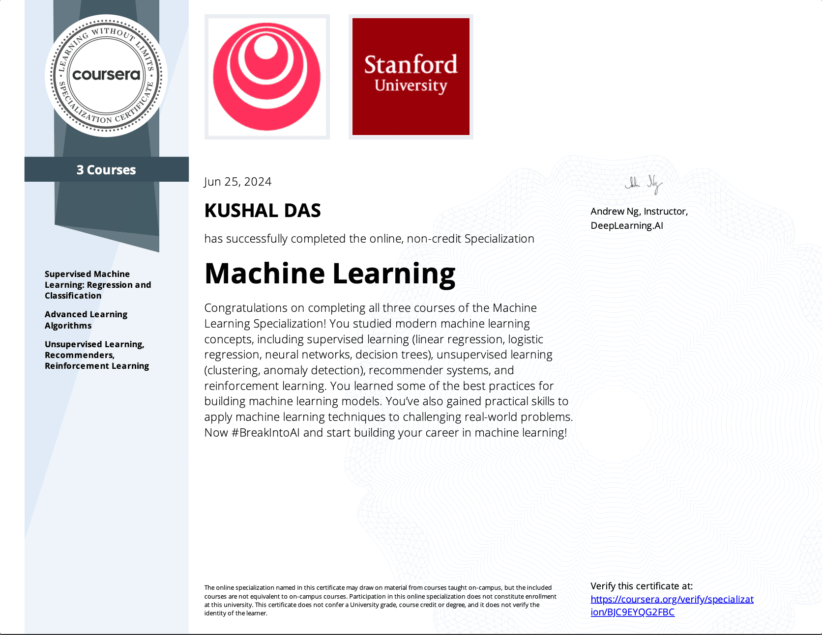 Machine Learning Specialization (Coursera) [2024]