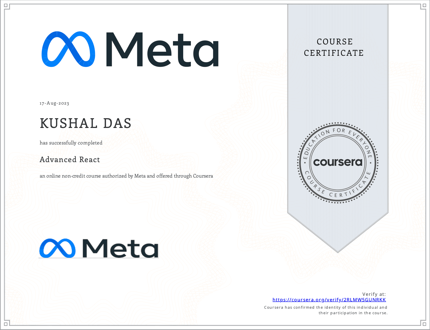 Advanced React Certification (Coursera)